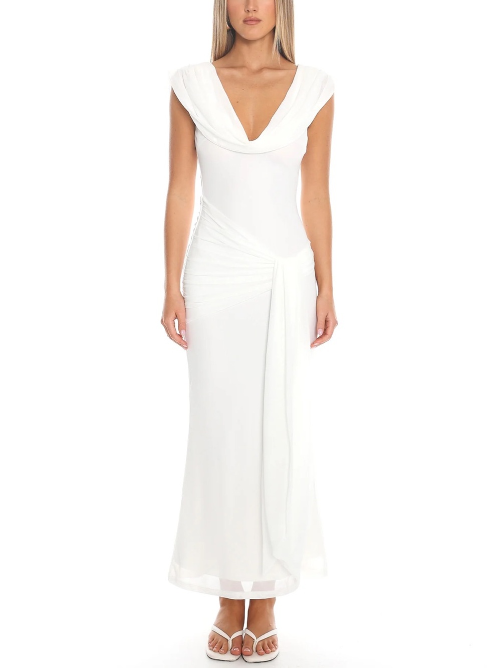 Virgo Season Draped Shoulder Maxi Dress